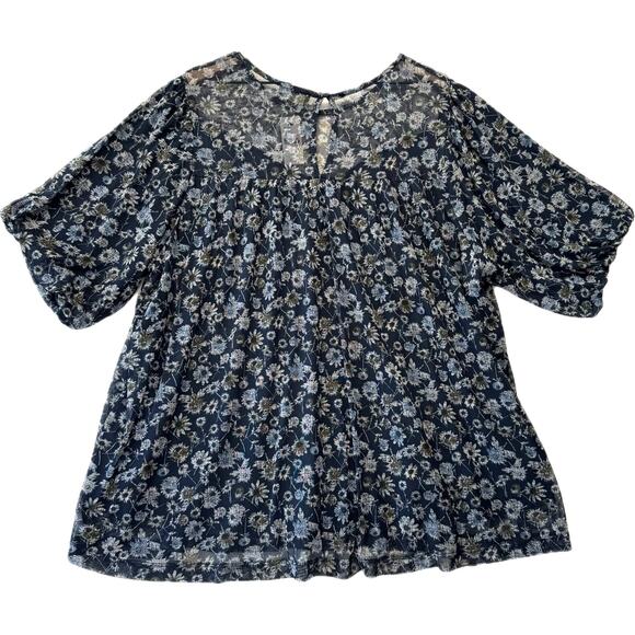 LANE BRYANT Puff Sleeve Crew Neck Mesh Blouse Women's Size 18/20 Navy Floral NWT - Picture 4 of 13
